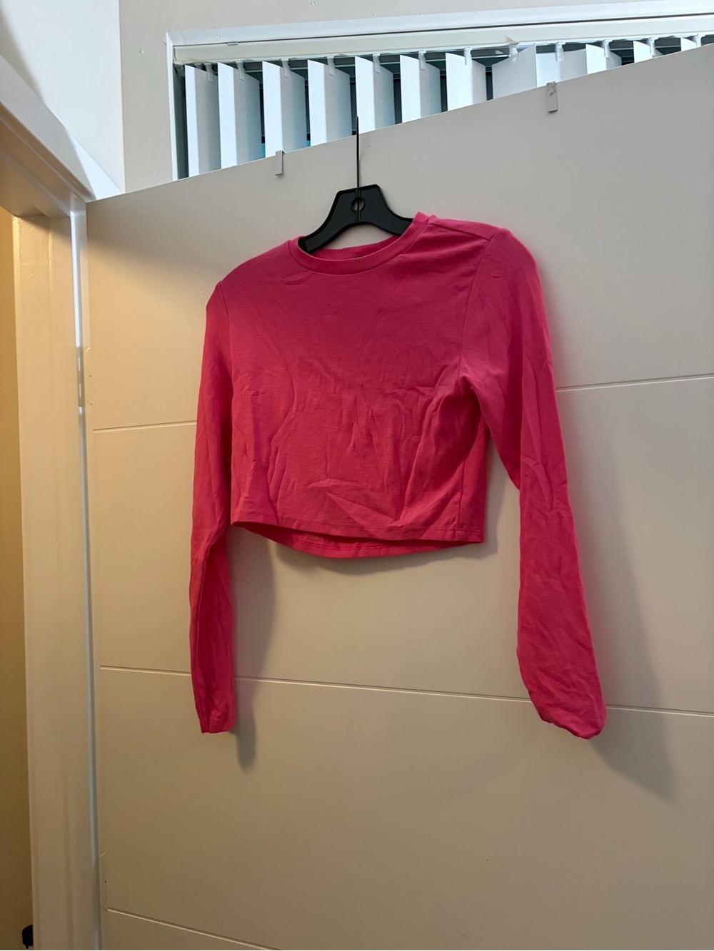 Zara Hot Pink Cropped Long Sleeve Tee